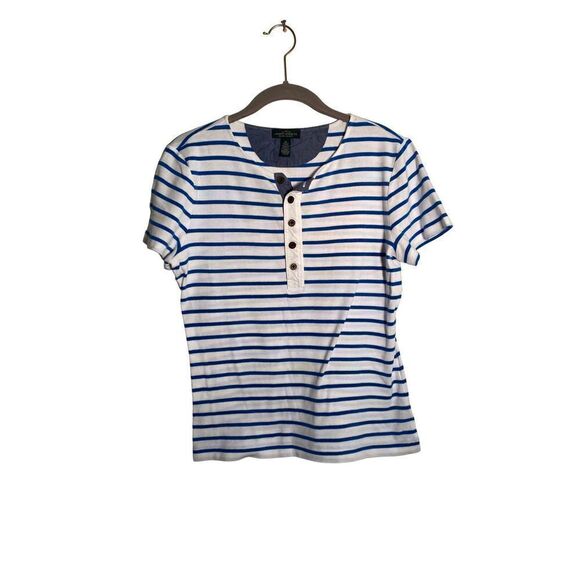 ￼ Lauren Ralph Lauren women’s blue and white striped button front top size mediu - Picture 1 of 3